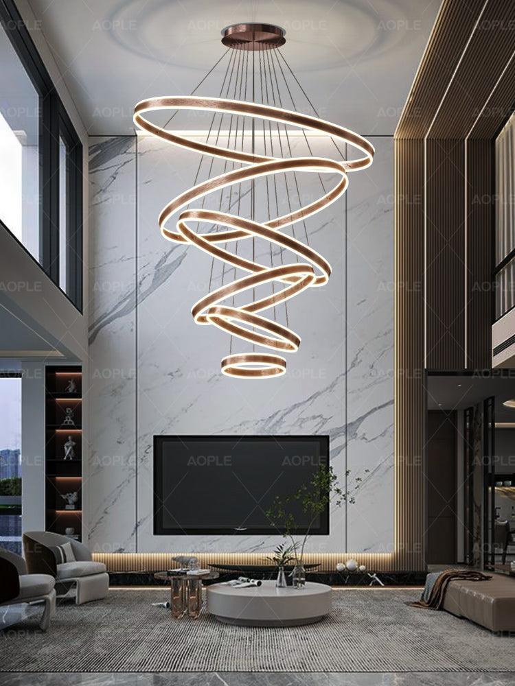 Coffee Modern Luxury LED 6 Ring Pendant Chandelier Northern