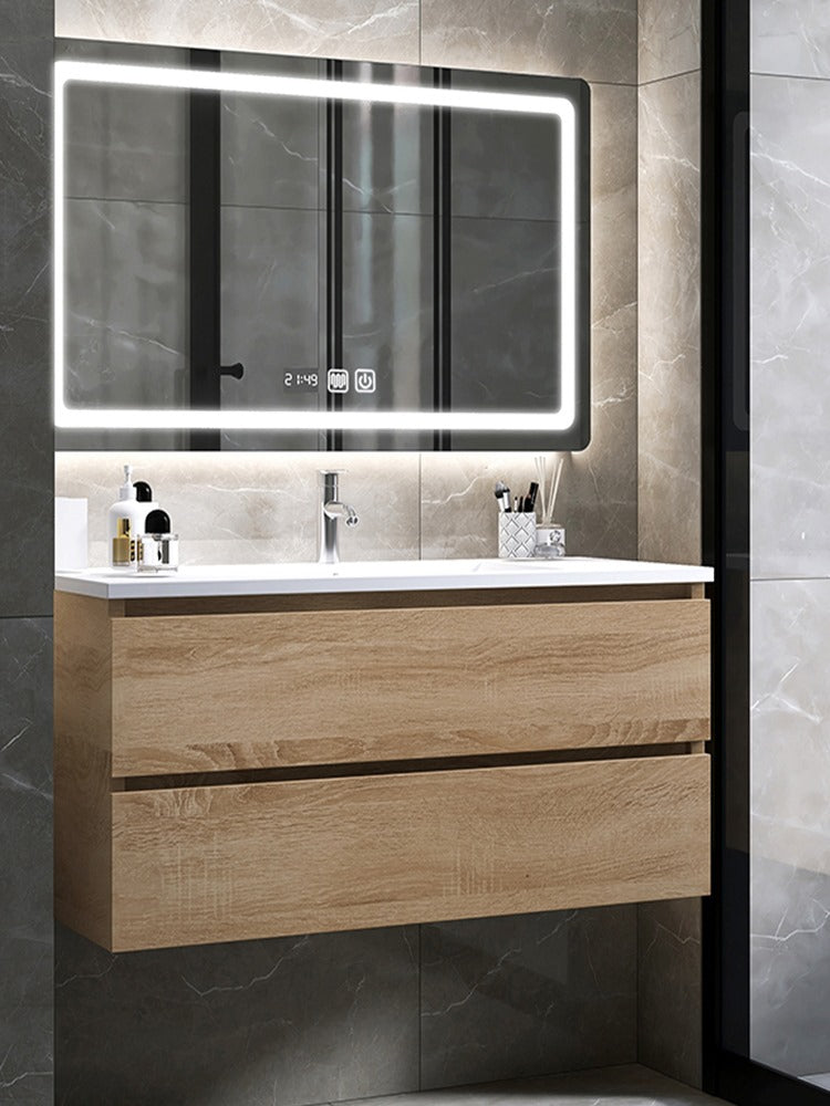 Simple Wood Texture Wall Mount Bathroom Vanity