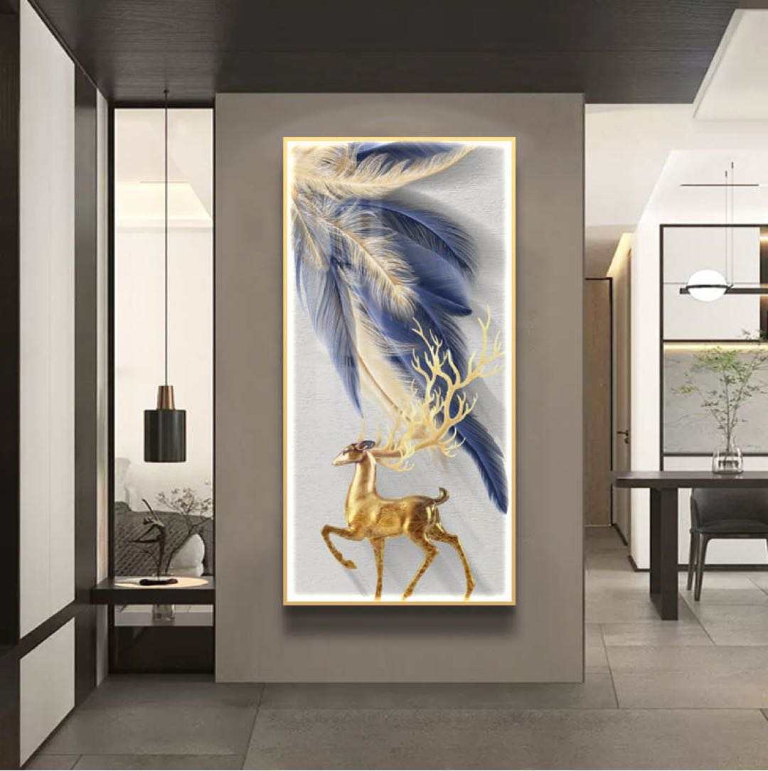 Glowing Deer LED Crystal Porcelain Framed Wall Art