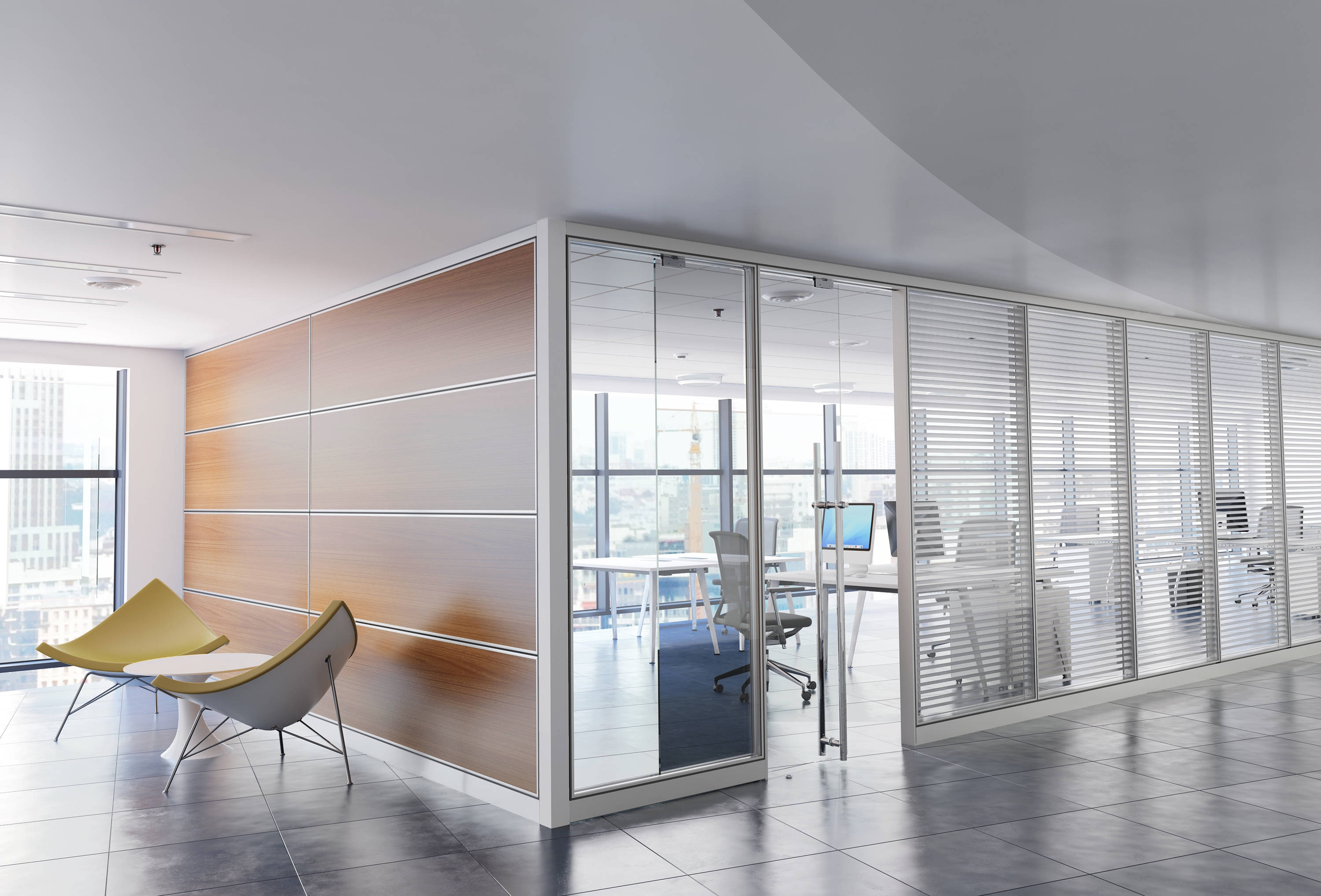 Office Glass and Wood Panel Partitions