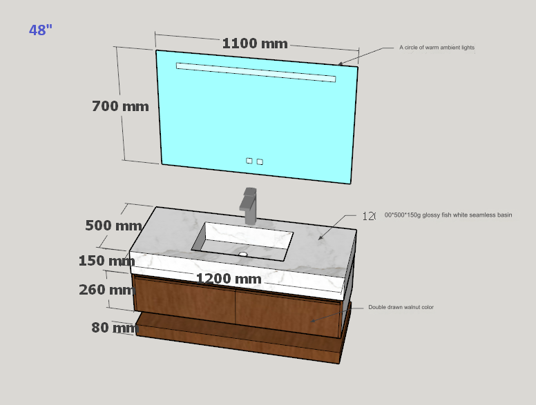 ROYALWOOD Wall Mount Bathroom Vanity & LED Mirror Set