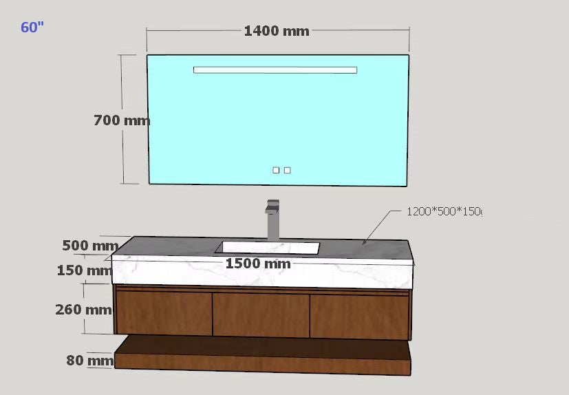 ROYALWOOD Wall Mount Bathroom Vanity & LED Mirror Set