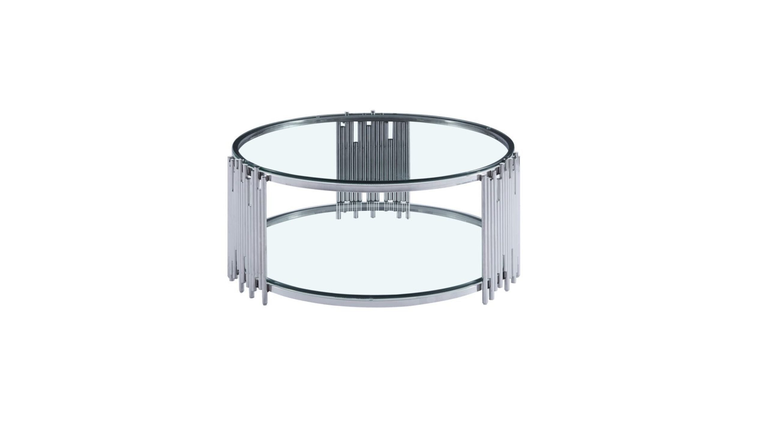 JAVITA Stainless Steel and Glass Top Coffee Table