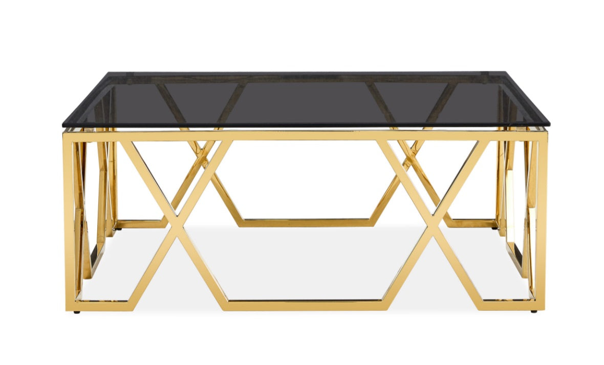 TABLUXE Stainless Steel and Glass Top Coffee Table