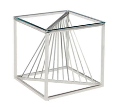 CAFIQUE Stainless Steel and Glass Top Coffee Table