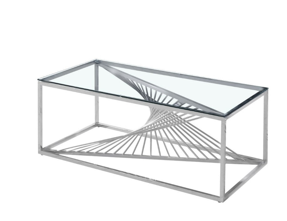 CAFIQUE Stainless Steel and Glass Top Coffee Table