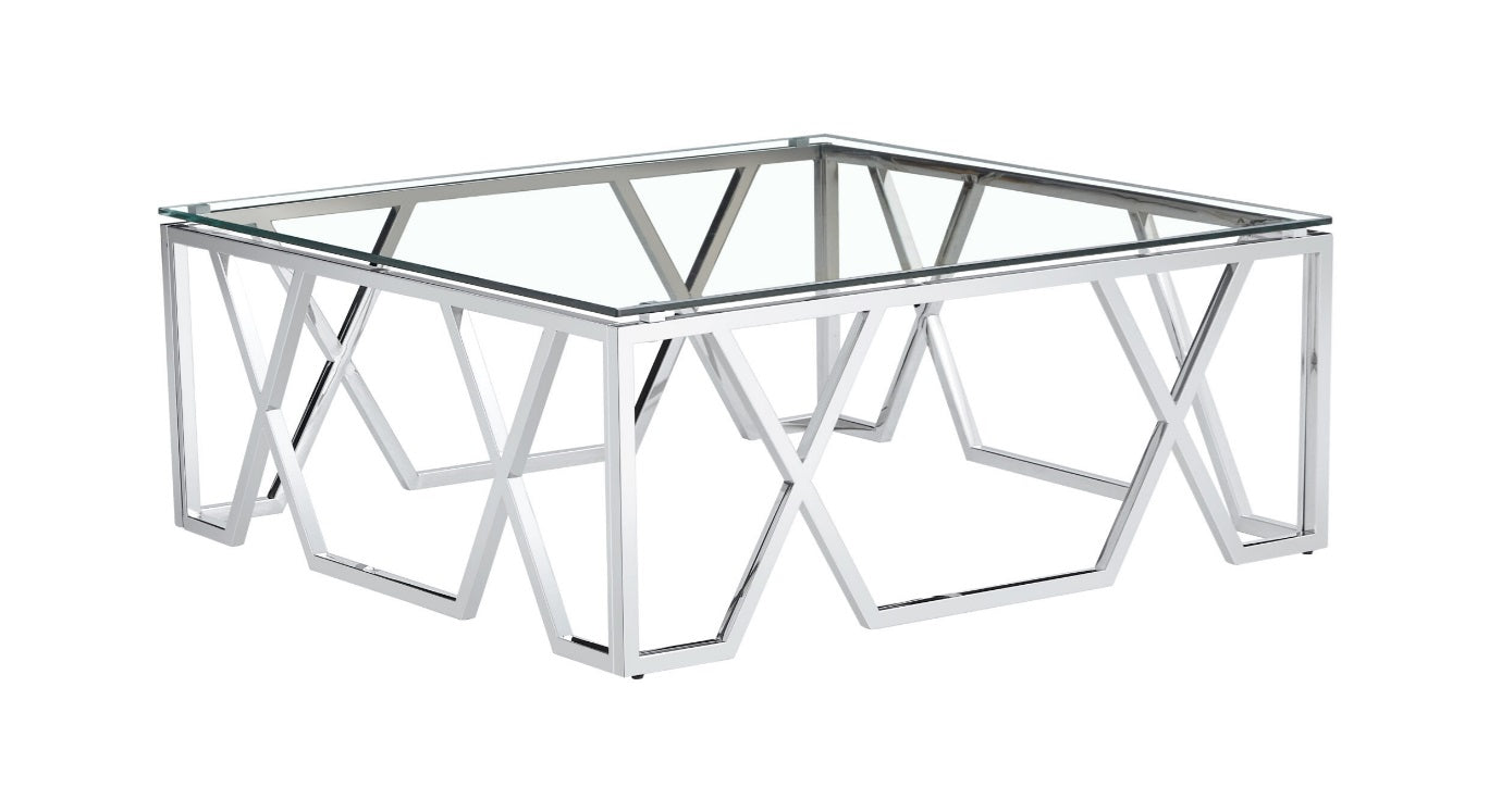 TABLUXE Stainless Steel and Glass Top Coffee Table