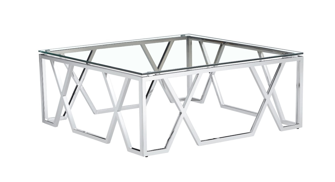 TABLUXE Stainless Steel and Glass Top Coffee Table