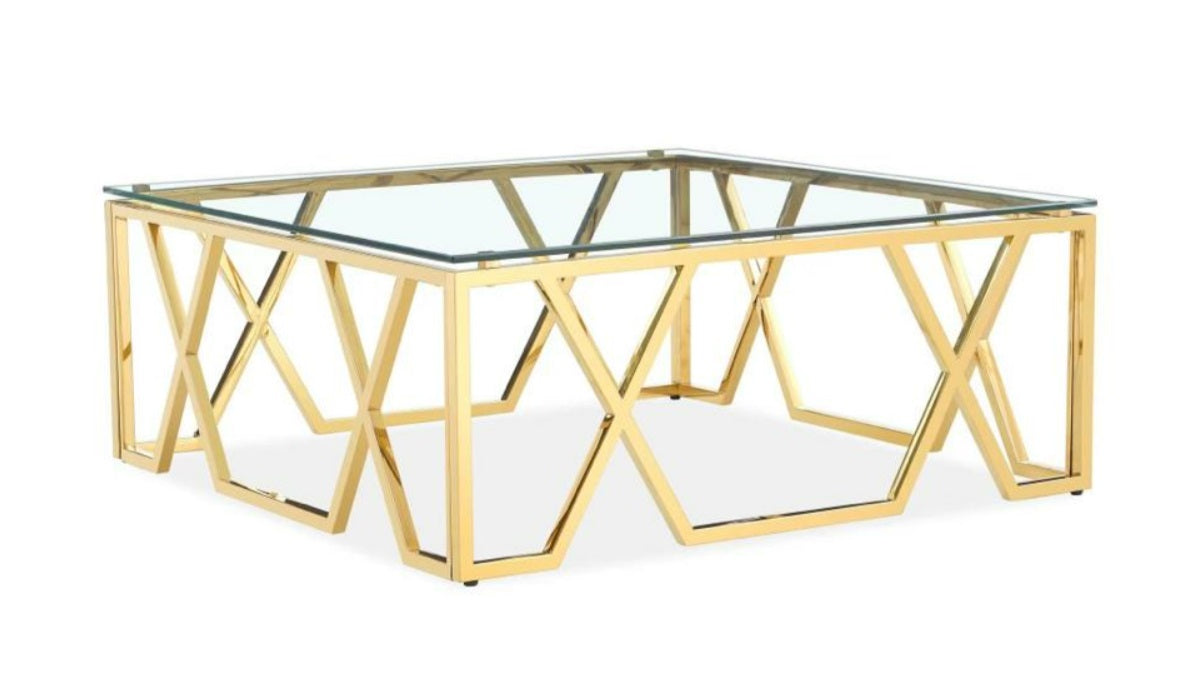 TABLUXE Stainless Steel and Glass Top Coffee Table