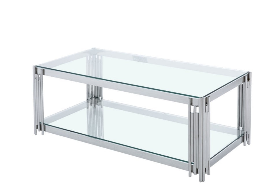 CAFINO Stainless Steel and Glass Top Coffee Table