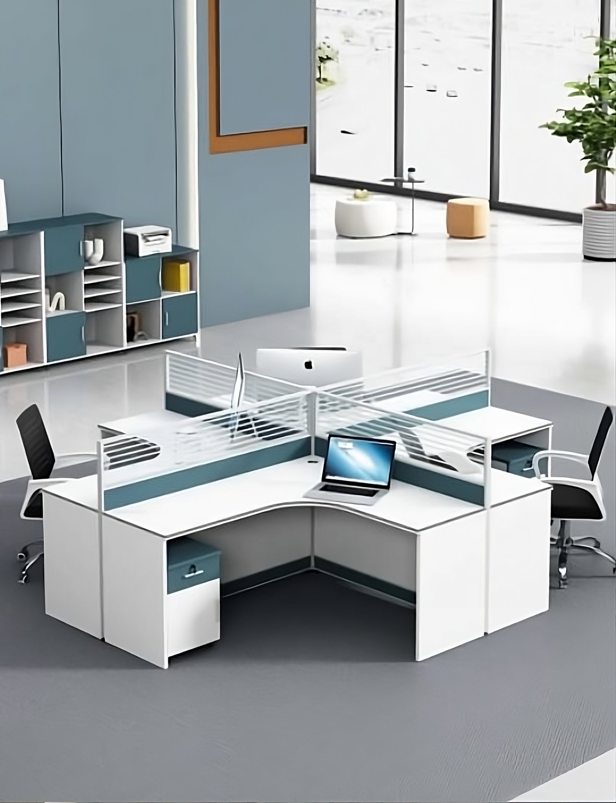 Modern 4 person Workstatio with Privacy Dividers