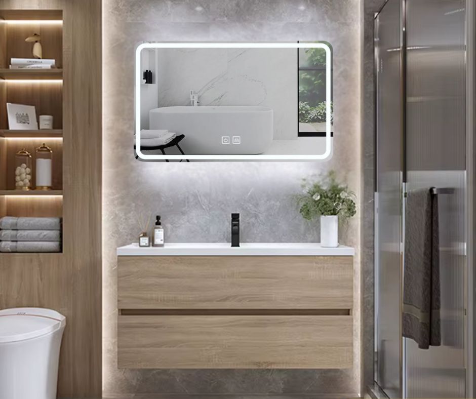 Simple Wood Texture Wall Mount Bathroom Vanity