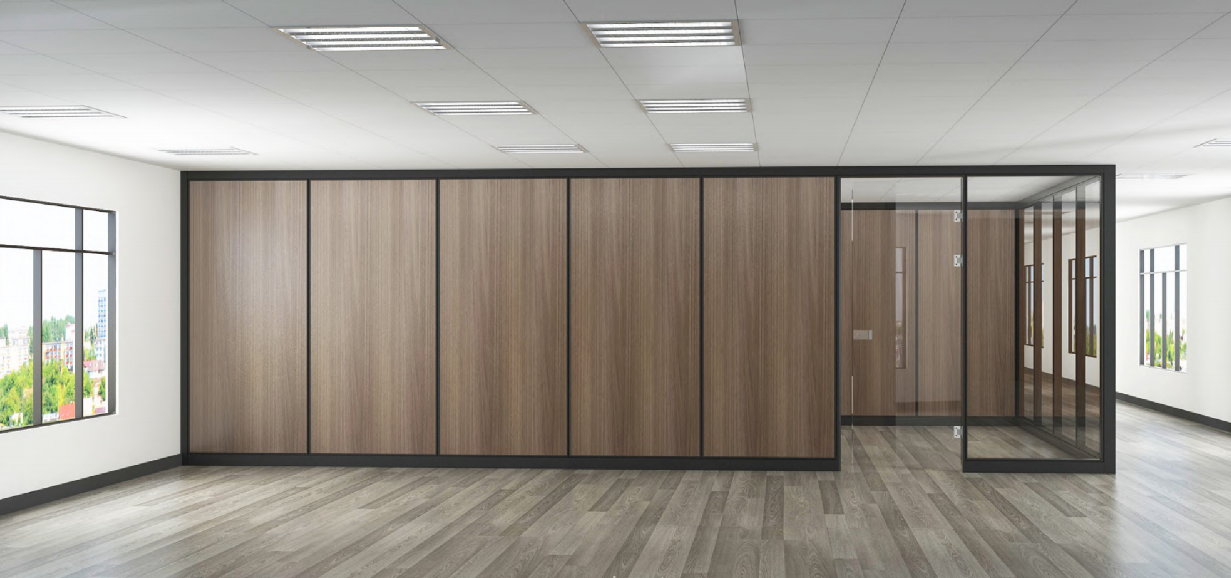 Office Glass and Wood Panel Partitions