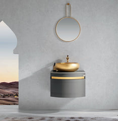 Luxurious Minimalist Gray and Gold Wall mount Bathroom Vanity Set