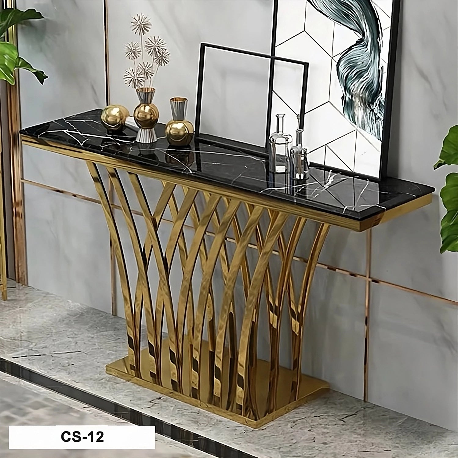 Stylish Rose Gold Stainless steel Marble Top Console Table