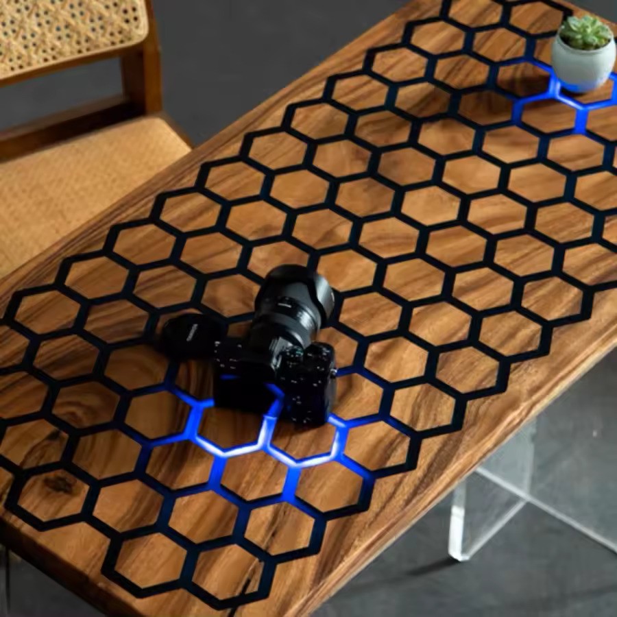 BEEHIVE LED Epoxy Solid Wood Intelligent Desk