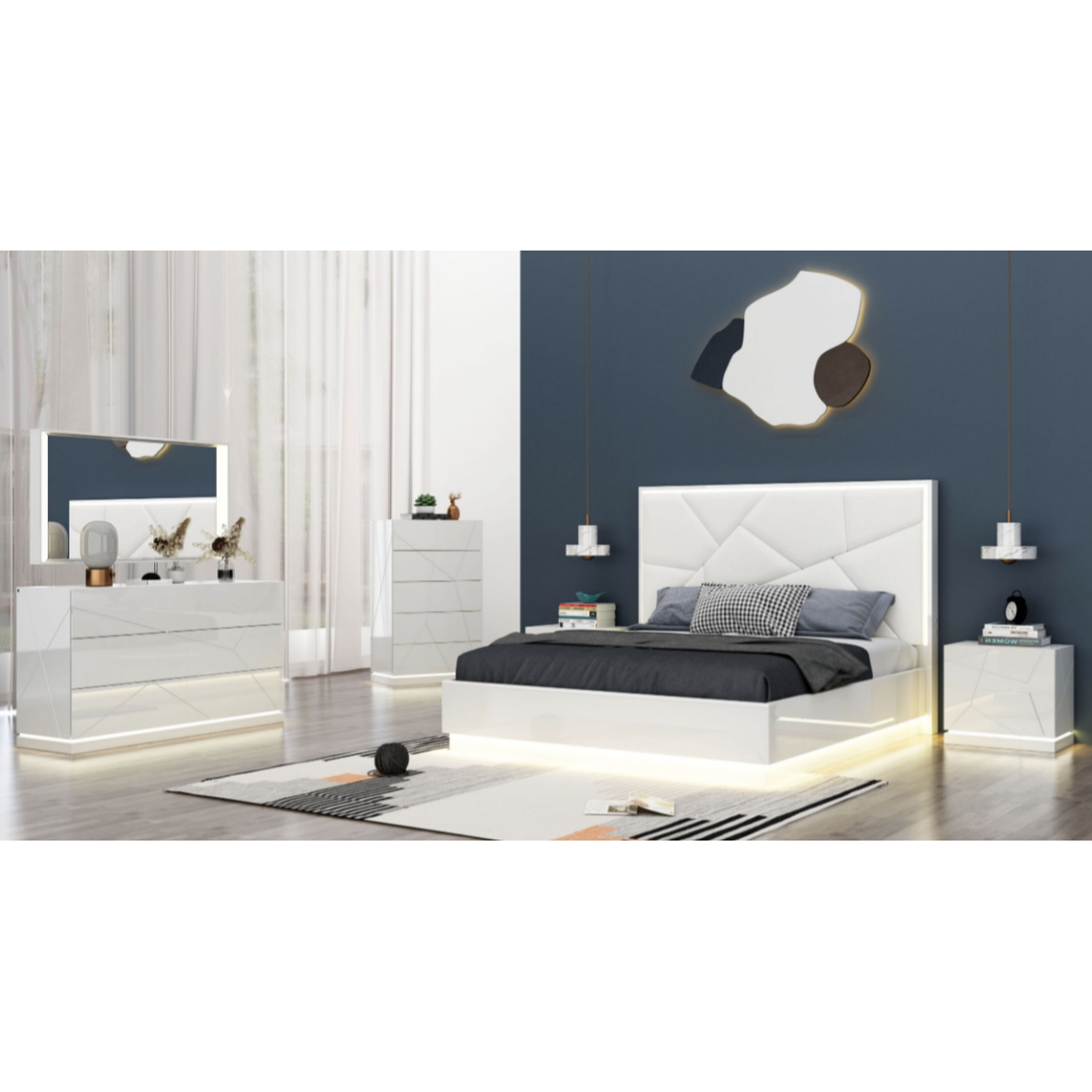 Coterie Lift-top mirrored LED Bed Set