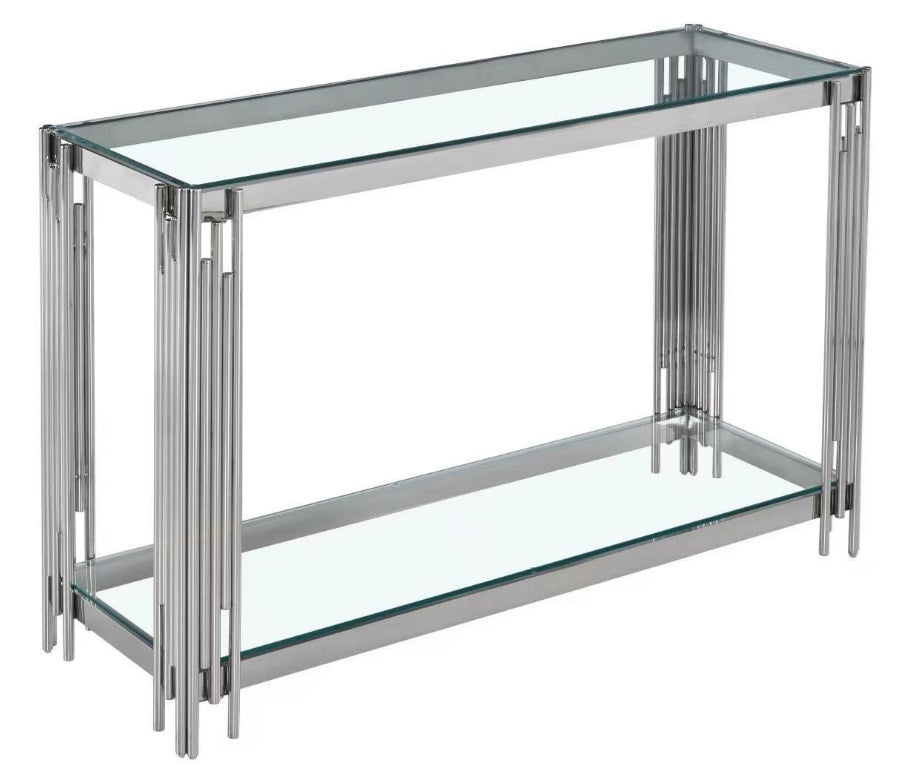 CENDRO Stainless steel and Glass Top Console Table