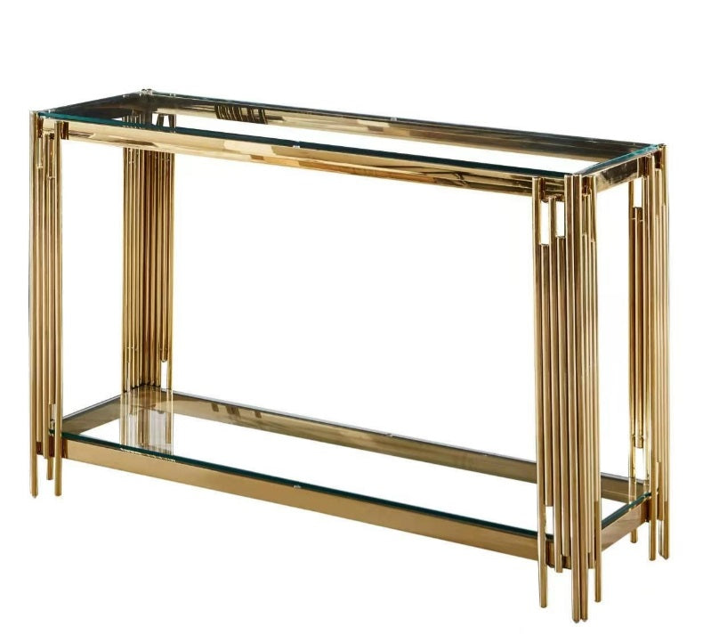 CENDRO Stainless steel and Glass Top Console Table