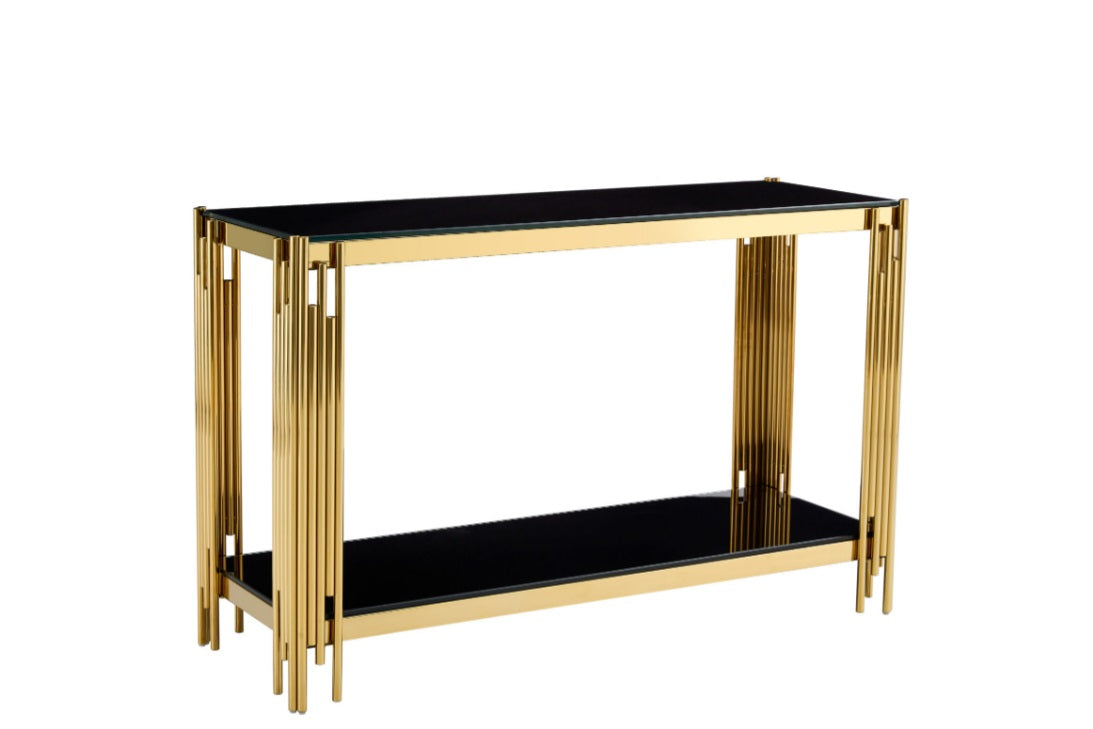 CENDRO Stainless steel and Glass Top Console Table