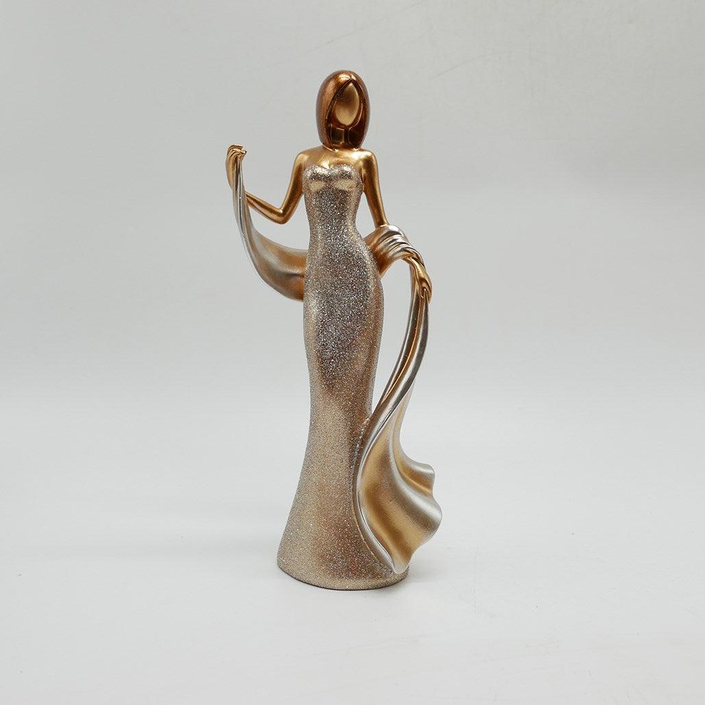 Beautiful Lady in Gowan Gold Sparkle Statue Decor - Northern Interiors