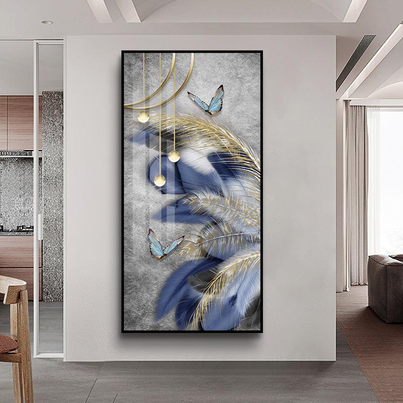 Butterfly & Feathers Abstract Crystal Porcelain Framed Print Wall Art - Northern Interiors