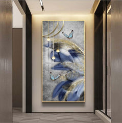 Butterfly & Feathers Abstract Crystal Porcelain Framed Print Wall Art - Northern Interiors