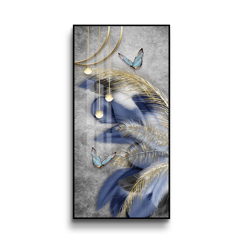 Butterfly & Feathers Abstract Crystal Porcelain Framed Print Wall Art - Northern Interiors