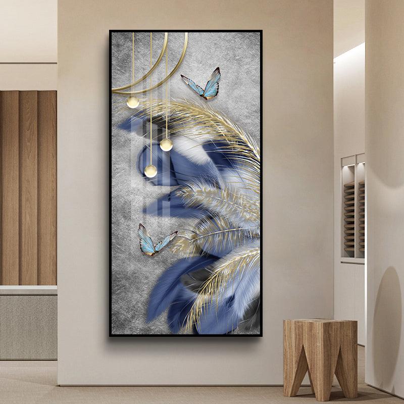 Butterfly & Feathers Abstract Crystal Porcelain Framed Print Wall Art - Northern Interiors