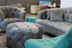 Classic Gray Velvet Buttoned Sofa Set - Northern Interiors