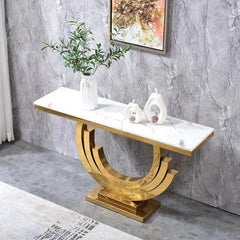 Cronus Stainless steel Marble Top Console Table - Northern Interiors