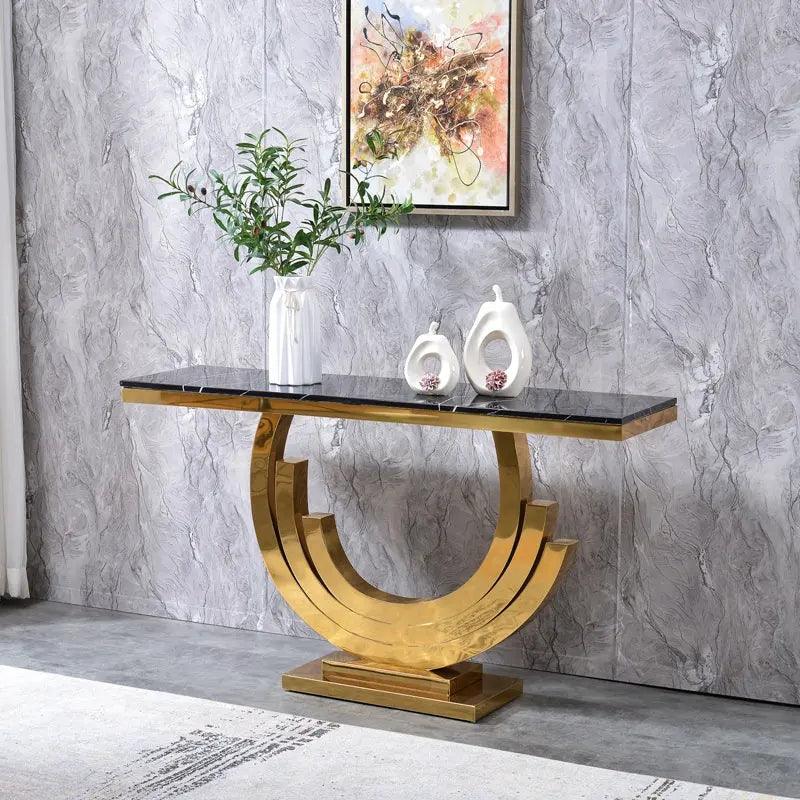 Cronus Stainless steel Marble Top Console Table - Northern Interiors