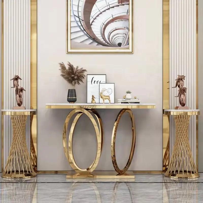 Fiore Stainless steel Marble Top Console Table - Northern Interiors