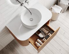 Fluted Wood Wall Mount Bathroom Vanity Set - Northern Interiors