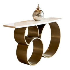 Gleaming Loop Stainless steel Marble Top Console Table - Northern Interiors