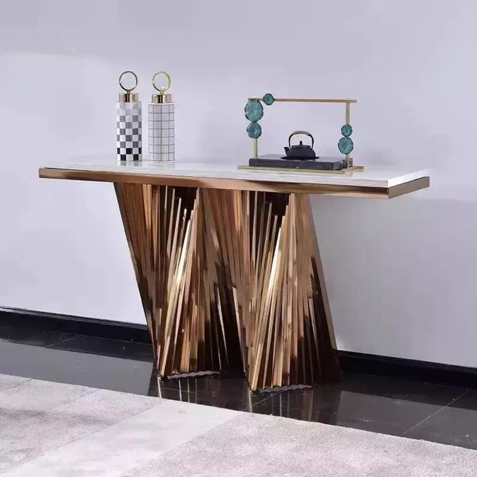 Golden Gown Stainless steel Marble Top Console Table - Northern Interiors