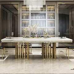 Golden Spikes Stainless Steel Marble Top Dining Table - Northern Interiors