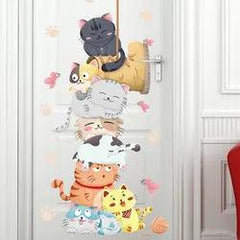 kids room cartoon height measurement cat wall Mural stickers - Northern Interiors