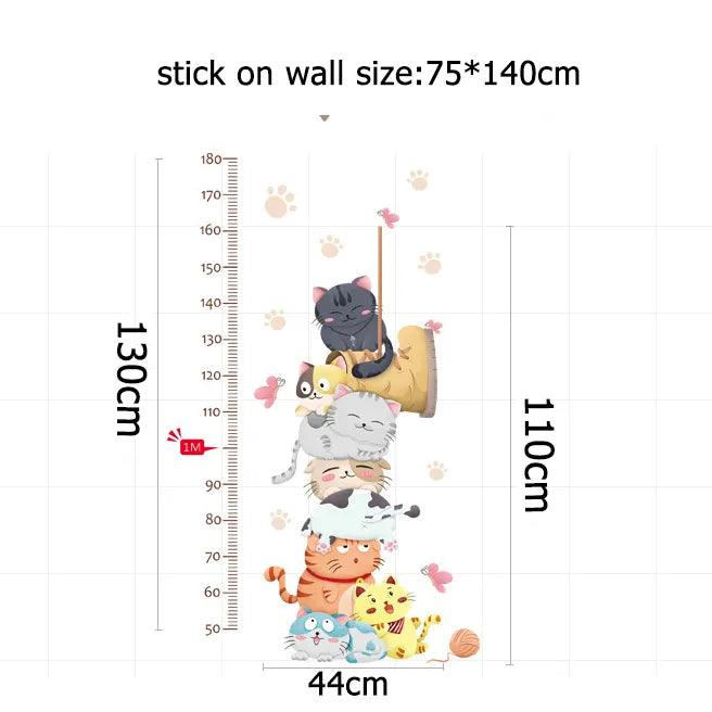kids room cartoon height measurement cat wall Mural stickers - Northern Interiors