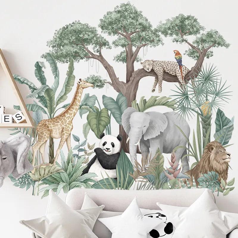 kids room decoration cartoon jungle animal african forest wall sticker - Northern Interiors