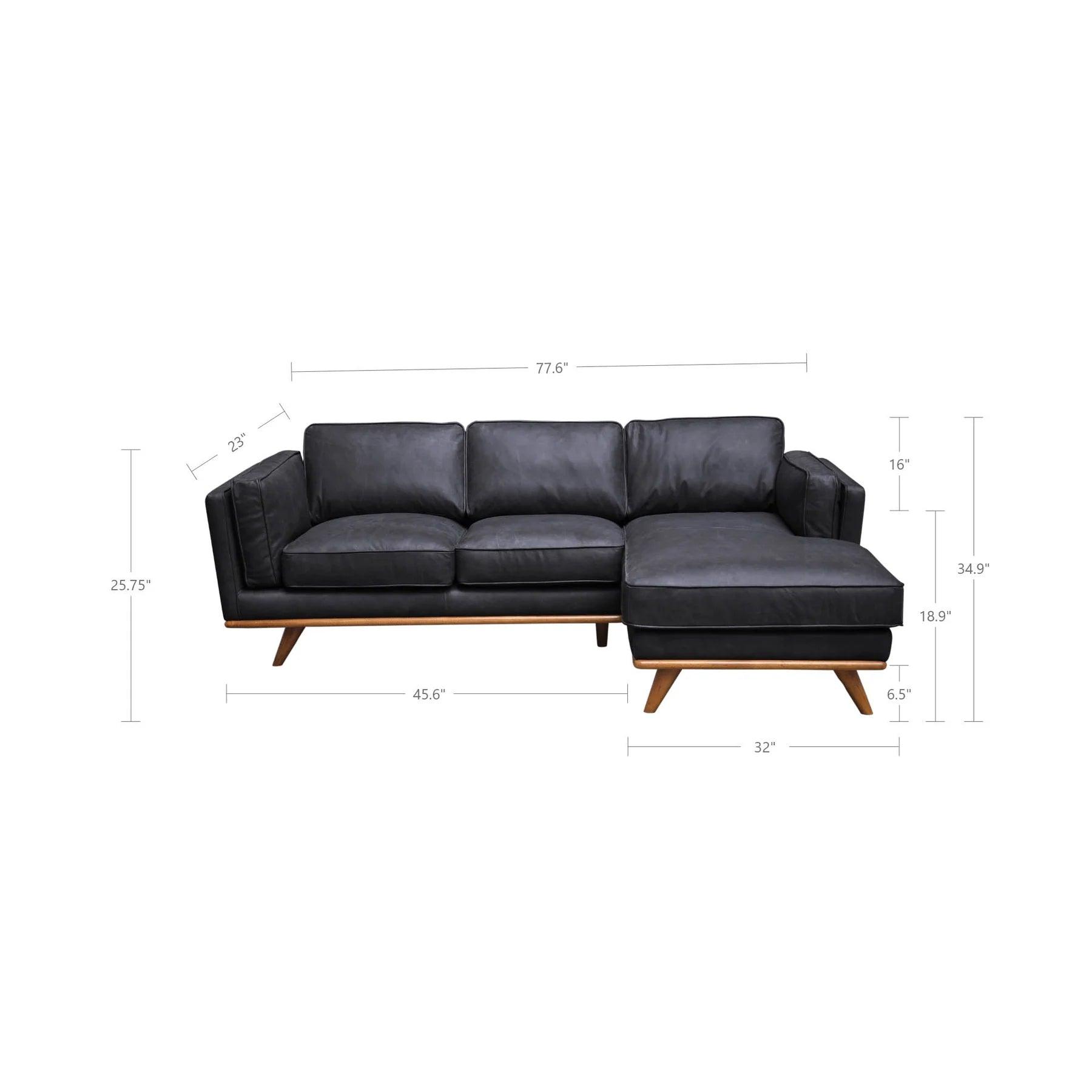 LAS VEGAS ARIA Italian Leather Right Sectional - Charme Black Leather - Northern Interiors