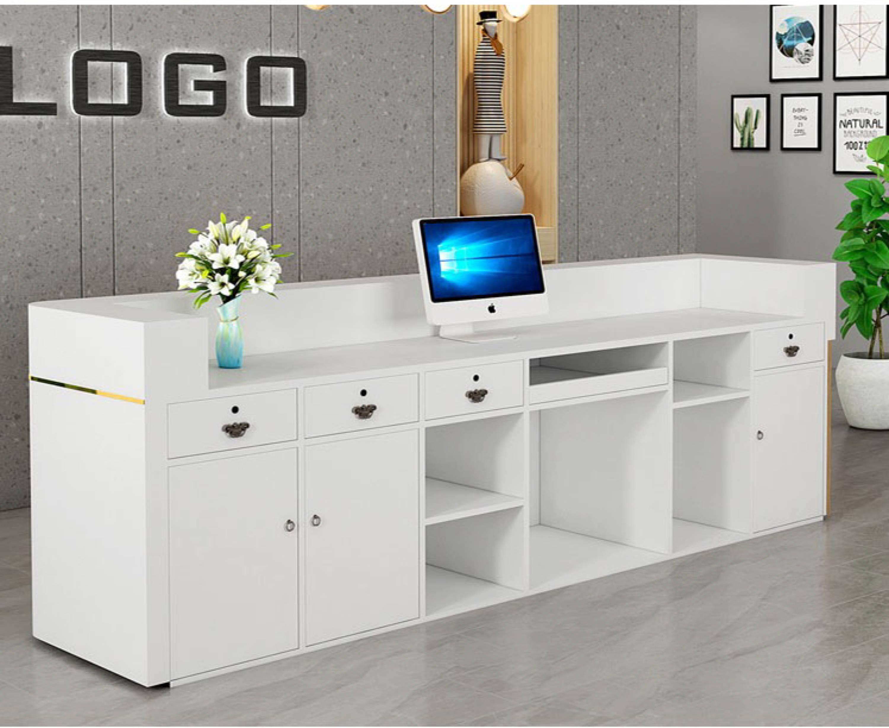 Luxurious Slat Paneled Reception Desk with LED - Northern Interiors
