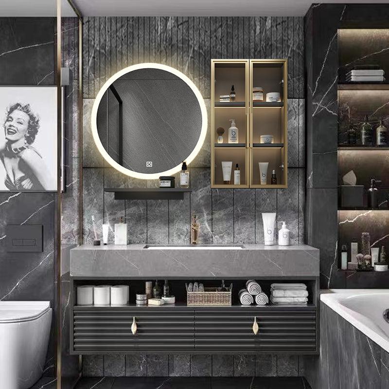 Luxury Double Sink Wall Mount Bathroom Vanity & LED Mirror Cabinet ...