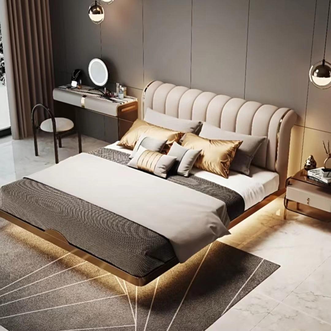 Milan Nights Imitation Leather Luxury Gold Stainless Steel Bed frame