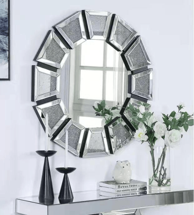 Modern Round Crushed Diamond Crystal Mirror - Northern Interiors