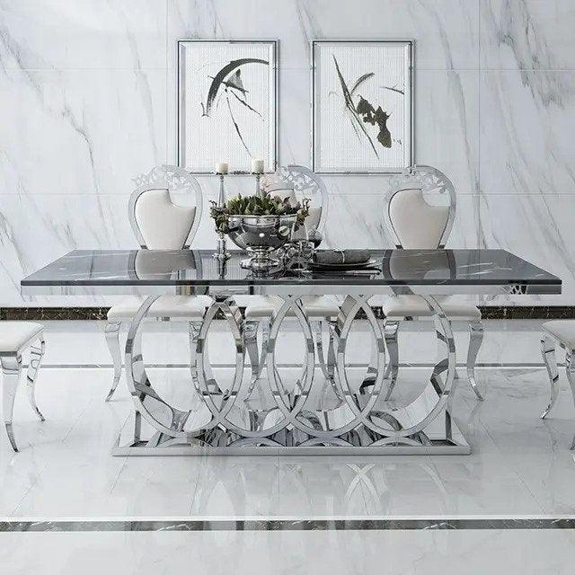 Modern Stainless Steel Marble Top Dining Table - Northern Interiors