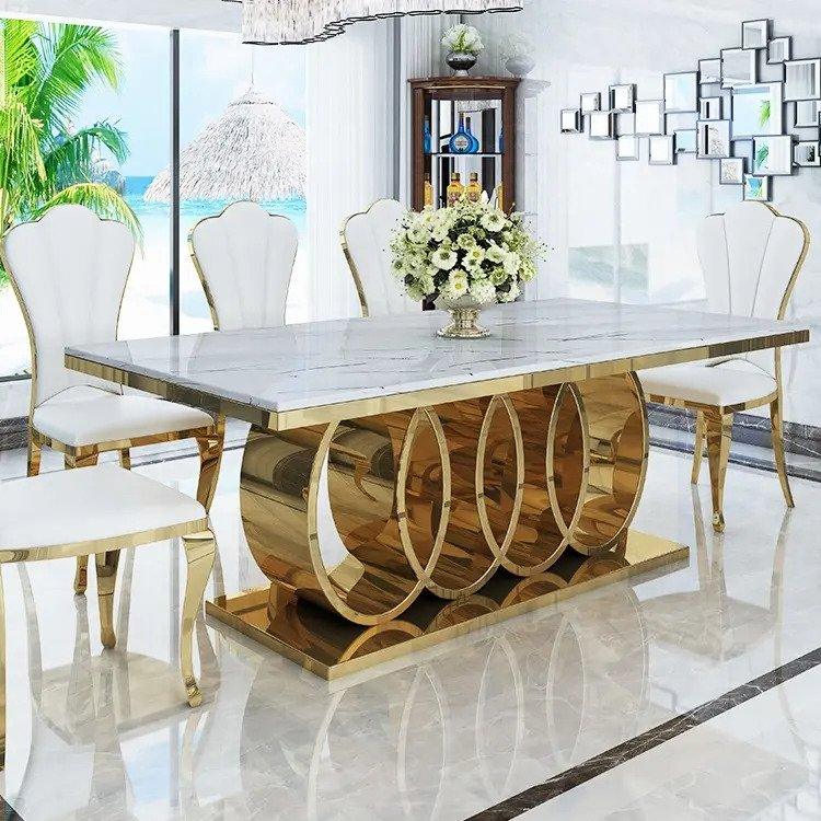 Modern Stainless Steel Marble Top Dining Table - Northern Interiors