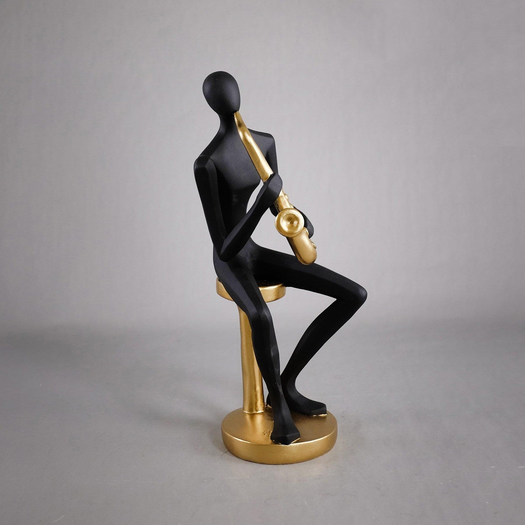 Musician Saxophone Player Black & Gold Statue Decor - Northern Interiors