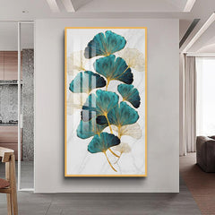 Nordic Green Leaves Abstract Crystal Porcelain Framed Print Wall Art - Northern Interiors