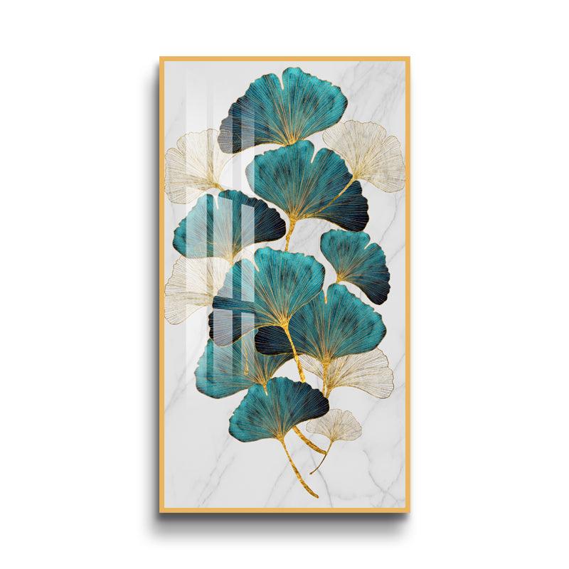 Nordic Green Leaves Abstract Crystal Porcelain Framed Print Wall Art - Northern Interiors